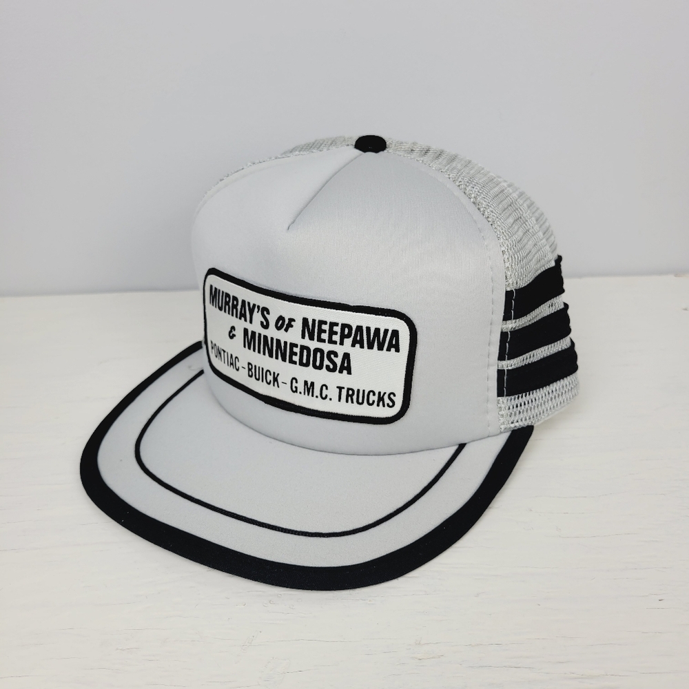 Mens Hat Vintage Striped Mesh Snapback Grey And Black Buick Pontiac Gmc